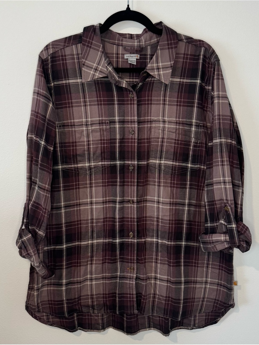 Comfortable Plaid Button-Front Shirt - Burgundy/Gray
